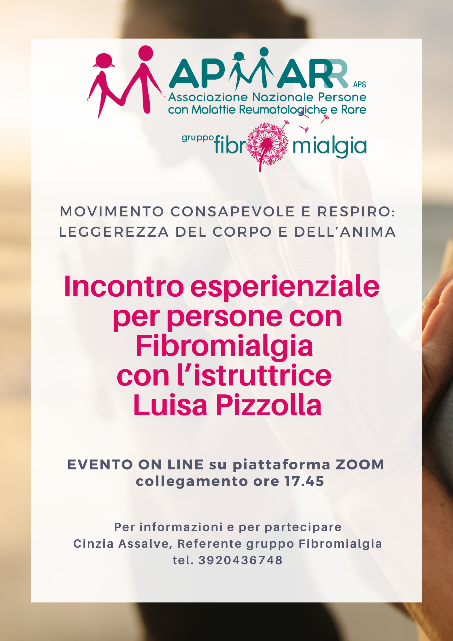 Incontro esperenziale per le persone con fibromialgia con l’istruttrice Luisa Pizzolla