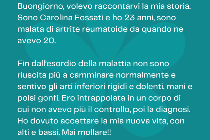 REUMAstories, Carolina racconta la sua storia con l’artrite reumatoide