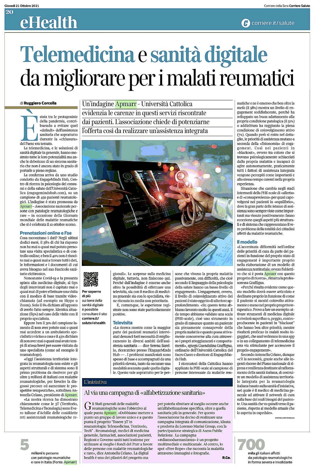 Telemedicina e sanità digitale da migliorare per i malati reumatologici