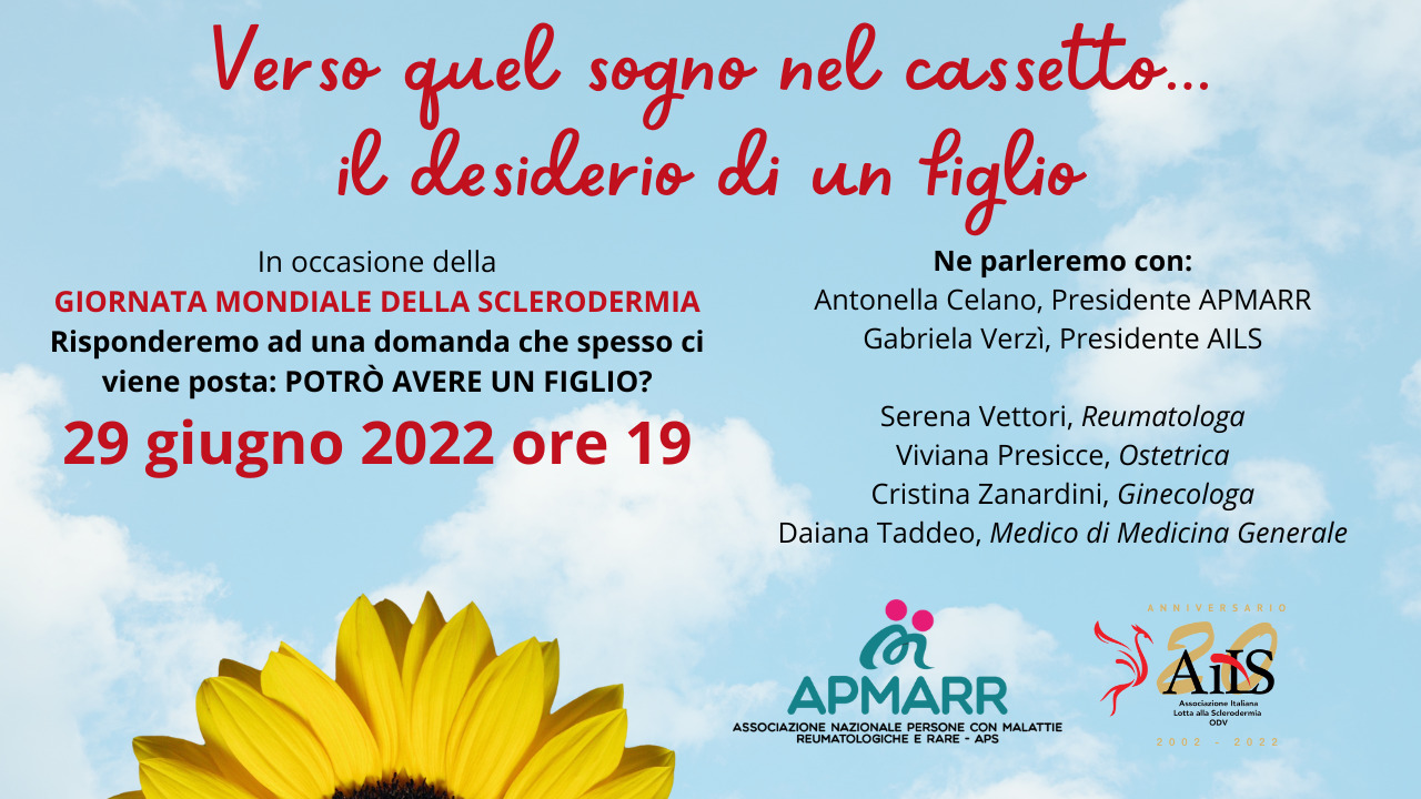 Giornata Mondiale della Sclerodermia, APMARR e AILS promuovono il webinar “Verso quel sogno nel cassetto…maternità programmata, gravidanza, parto e allattamento”