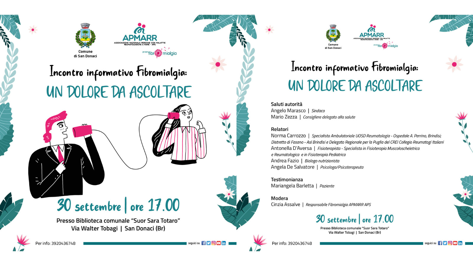 SAN DONACI (BRINDISI) – INCONTRO INFORMATIVO “FIBROMIALGIA: UN DOLORE DA ASCOLTARE”