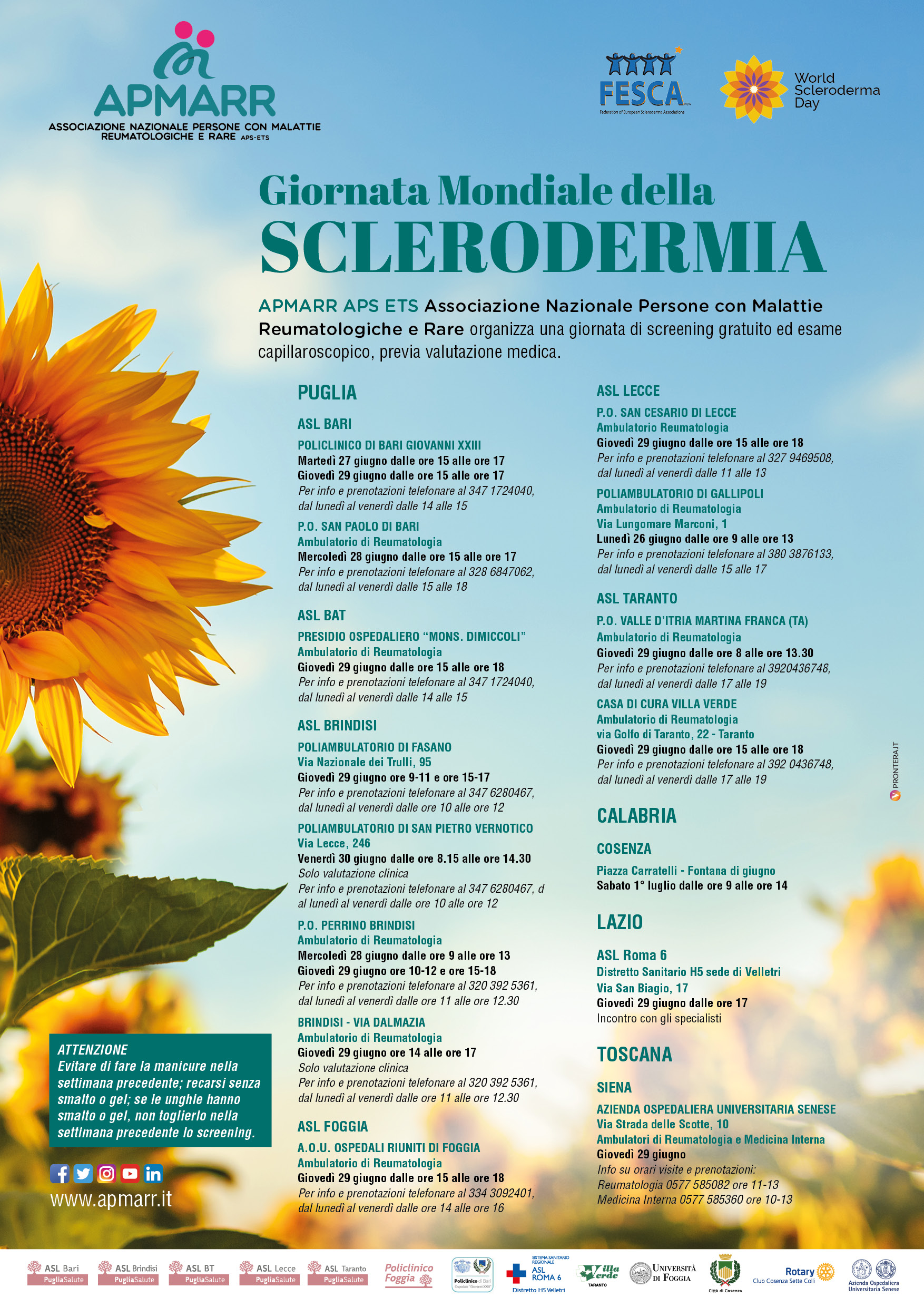 Giornata Mondiale della Sclerodermia, APMARR organizza screening gratuiti