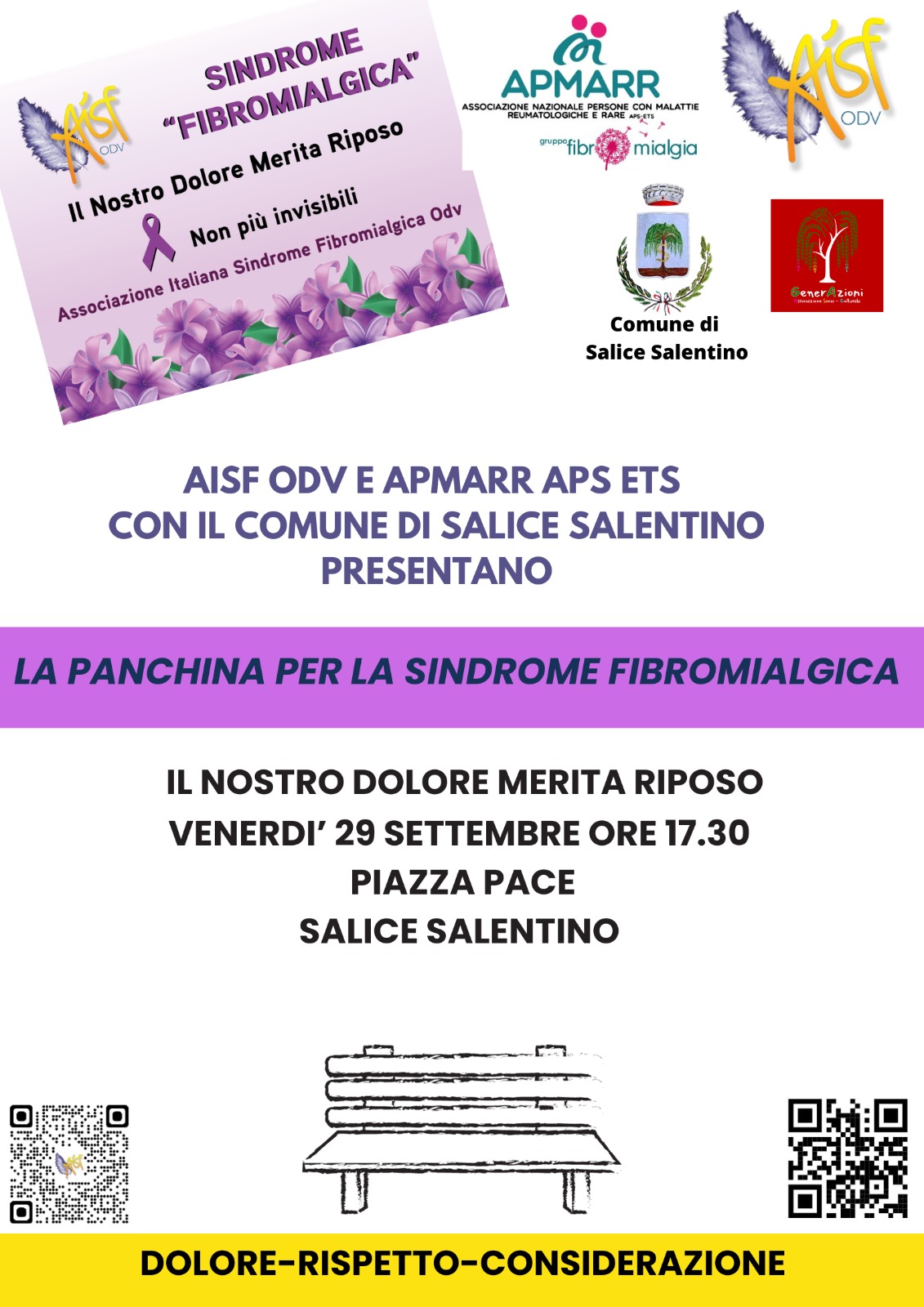 A SALICE SALENTINO (LECCE) LA PANCHINA PER LA SINDROME FIBROMIALGICA