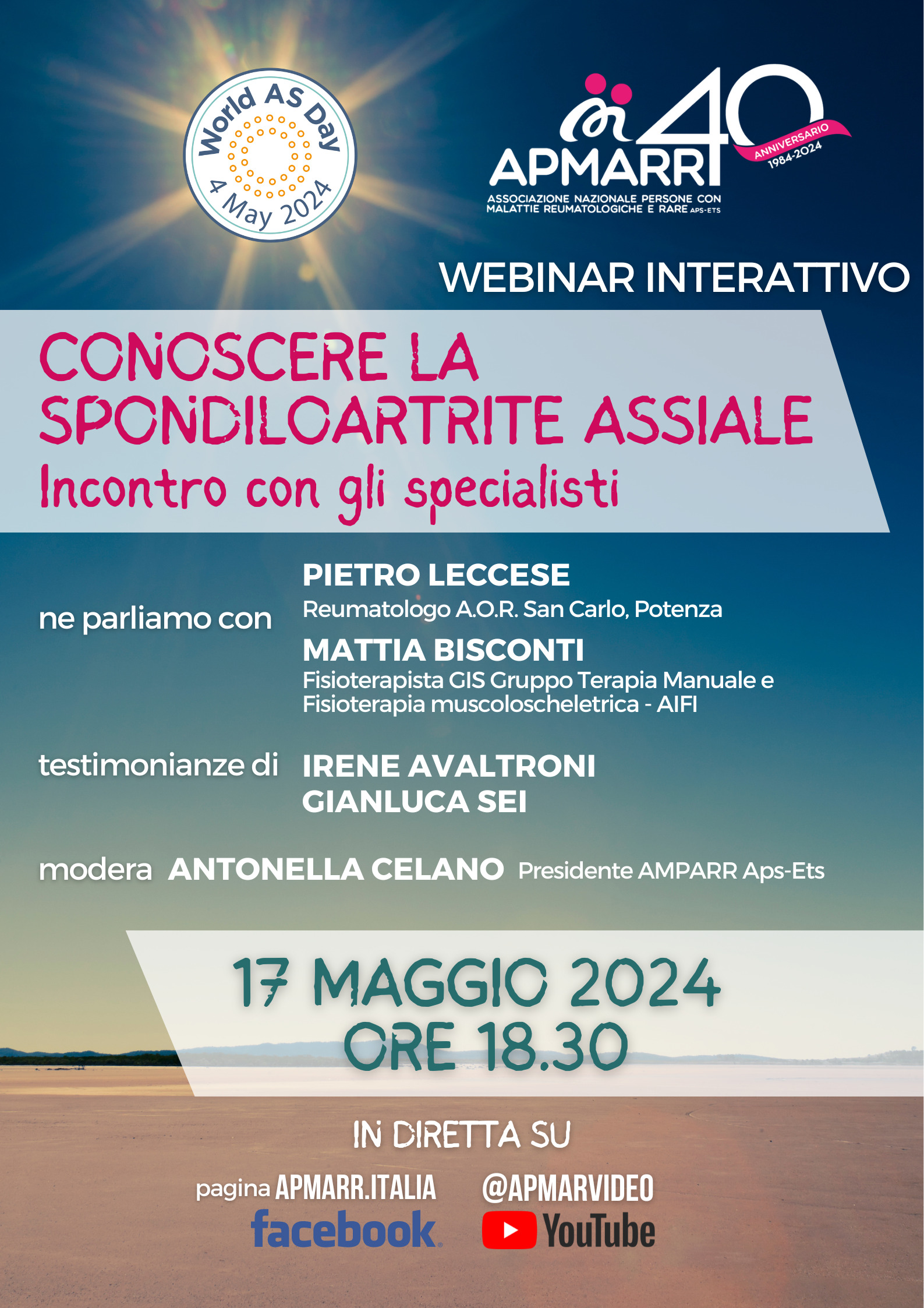 Conoscere la spondiloartrite assiale – Webinar 17 maggio 2024 ore 18:30
